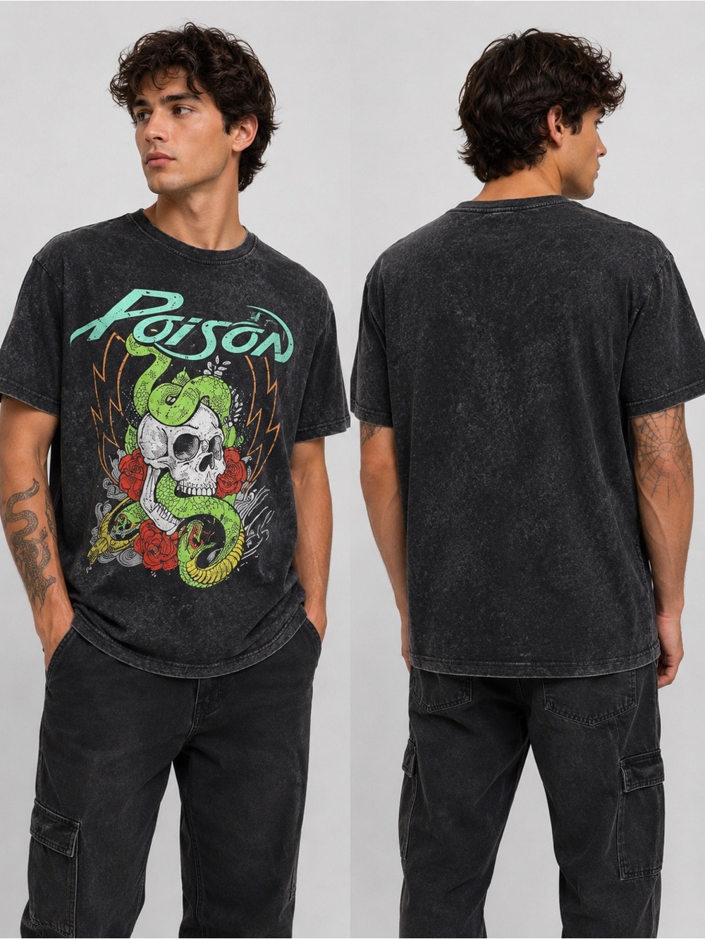 Poison Men’s Skull Snake Graphic Band Tee Black NWT Size M